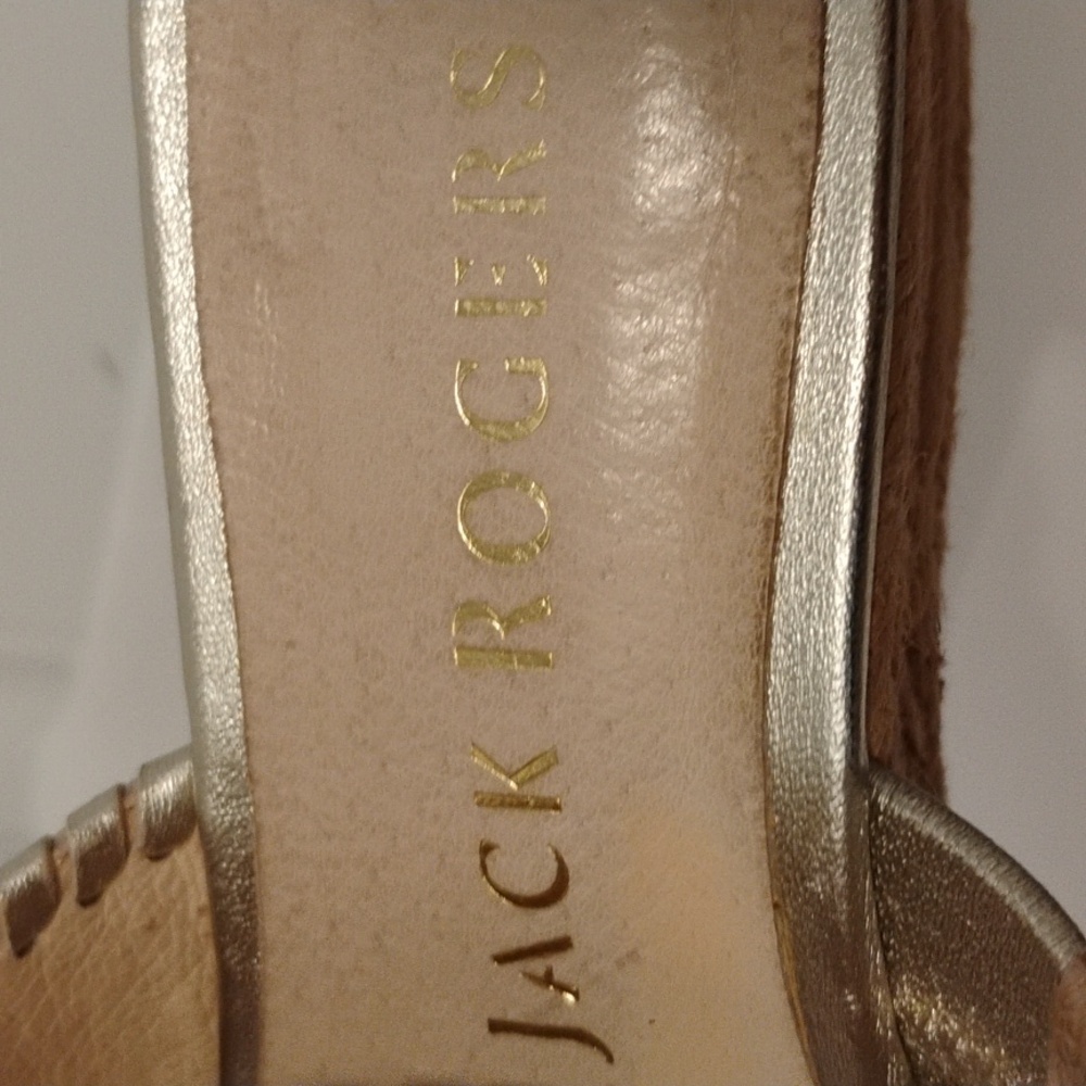 Jack Rogers Sandals Heels Wedge Thong Leather Jute Espadrille Medallion Gold 6 - Picture 8 of 12